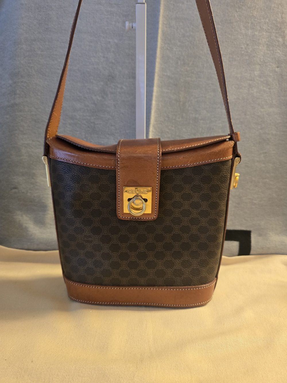 Celine Vintage Macadam Logo Clasp Bucket Bag